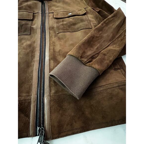$3660 Moncler Courry Suede 2-Pocket Biker Jacket Brown Men Size 2 - NEW - Picture 6 of 16